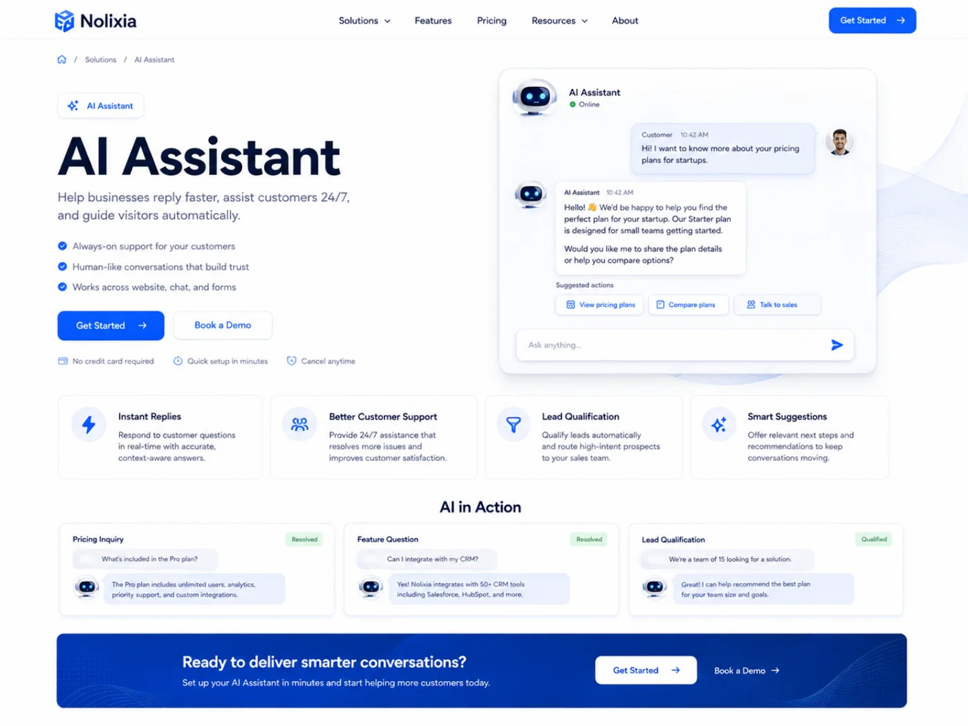 AI Assistant system for a business website