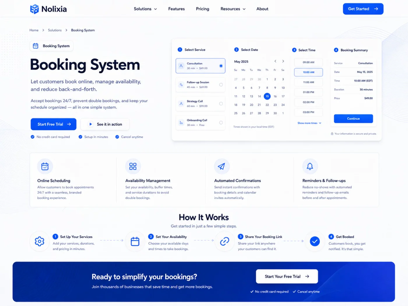 Booking System system for a business website