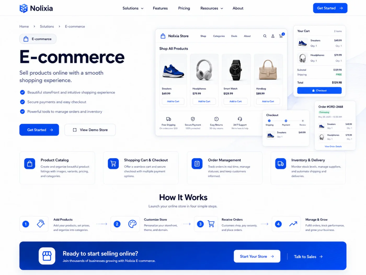 E-commerce system for a business website