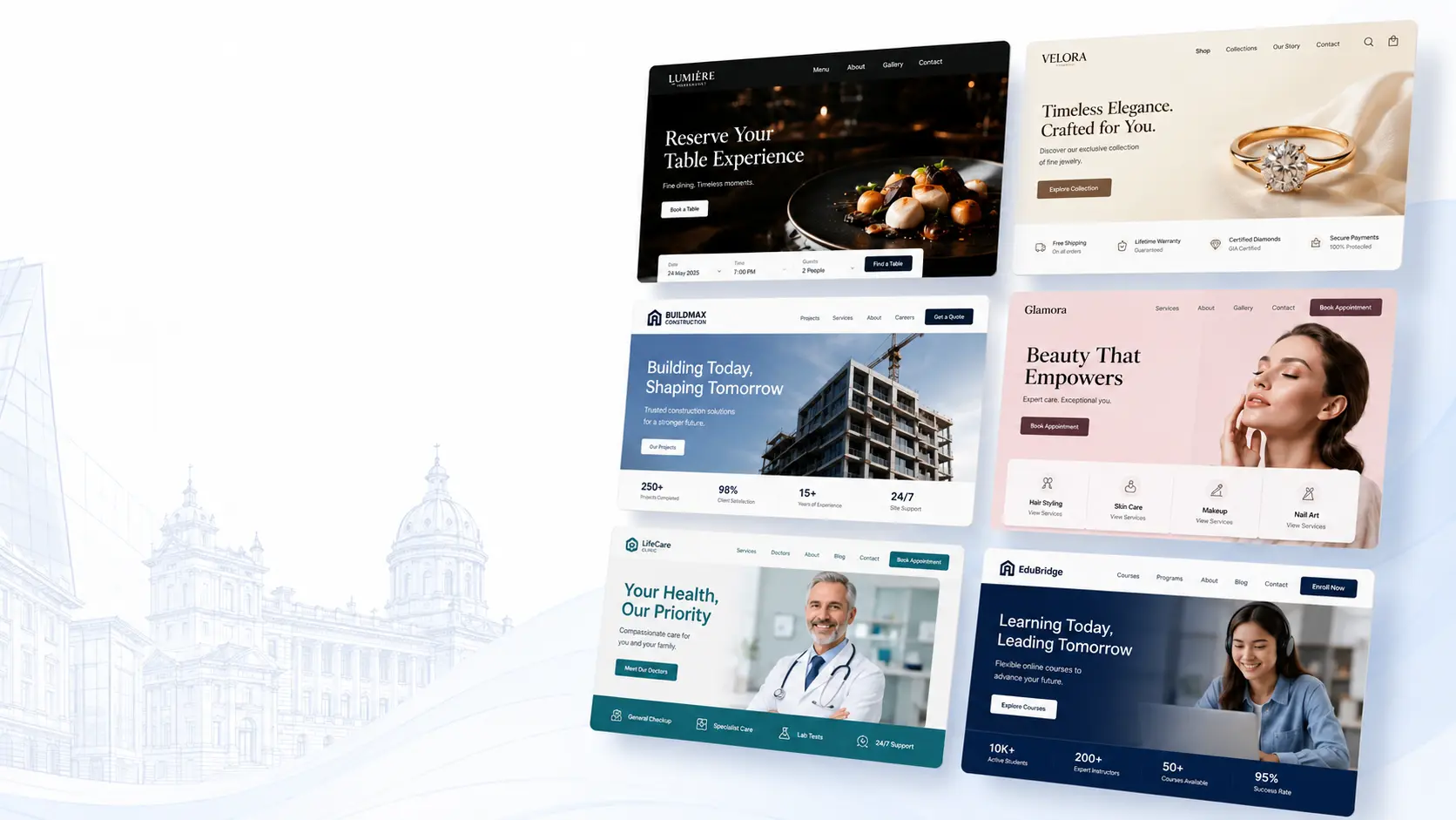 Premium website projects presented across desktop, tablet and mobile