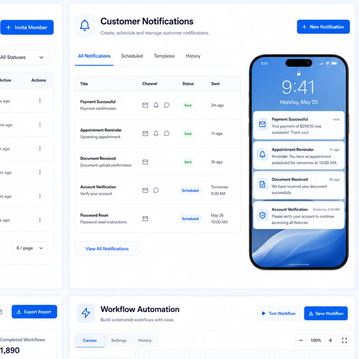 Notifications system for a business website